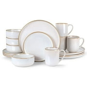 Vesteel Dinnerware Sets for 4, 16-Piece Stoneware Dish and Bowls Set, Handmade Reactive Glaze Coupe Plates Set, Chip \u0026 Scratch Resistant - Seashell White